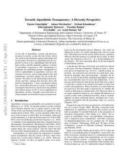 Towards Algorithmic Transparency: A Diversity Perspective