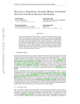 Practical Defences Against Model Inversion Attacks for Split Neural
  Networks