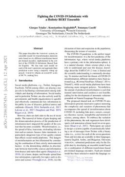 Fighting the COVID-19 Infodemic with a Holistic BERT Ensemble