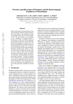 Towards a parallel corpus of Portuguese and the Bantu language Emakhuwa
  of Mozambique