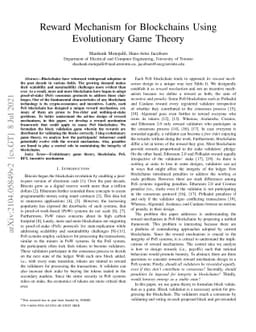Reward Mechanism for Blockchains Using Evolutionary Game Theory