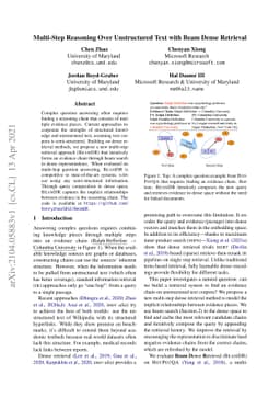 Multi-Step Reasoning Over Unstructured Text with Beam Dense Retrieval