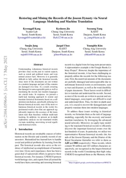 Restoring and Mining the Records of the Joseon Dynasty via Neural
  Language Modeling and Machine Translation