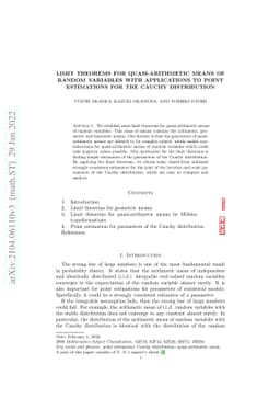 Limit theorems for quasi-arithmetic means of random variables with
  applications to point estimations for the Cauchy distribution