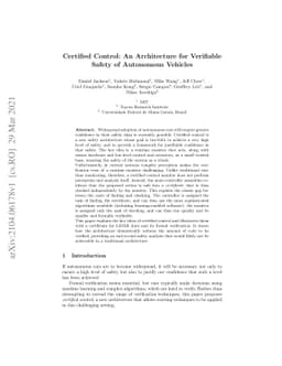 Certified Control: An Architecture for Verifiable Safety of Autonomous
  Vehicles