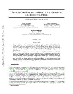 Defending Against Adversarial Denial-of-Service Data Poisoning Attacks