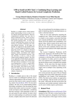 UPB at SemEval-2021 Task 1: Combining Deep Learning and Hand-Crafted
  Features for Lexical Complexity Prediction