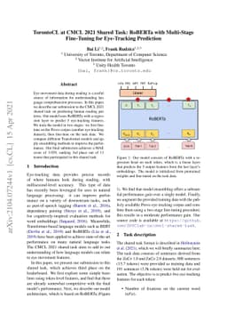 TorontoCL at CMCL 2021 Shared Task: RoBERTa with Multi-Stage Fine-Tuning
  for Eye-Tracking Prediction