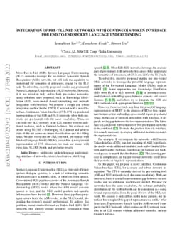 Integration of Pre-trained Networks with Continuous Token Interface for
  End-to-End Spoken Language Understanding