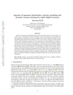 Internet of quantum blockchains: security modeling and dynamic resource
  pricing for stable digital currency