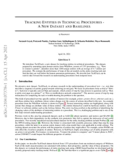 Tracking entities in technical procedures -- a new dataset and baselines