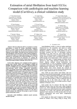 Estimation of atrial fibrillation from lead-I ECGs: Comparison with
  cardiologists and machine learning model (CurAlive), a clinical validation
  study