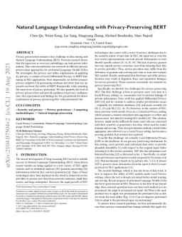 Natural Language Understanding with Privacy-Preserving BERT