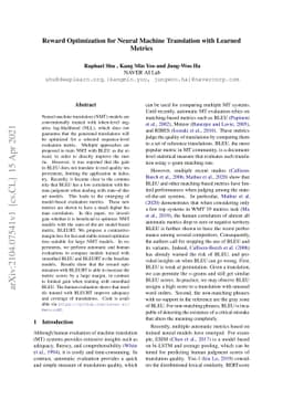 Reward Optimization for Neural Machine Translation with Learned Metrics