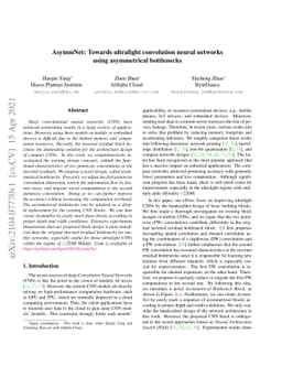 AsymmNet: Towards ultralight convolution neural networks using
  asymmetrical bottlenecks