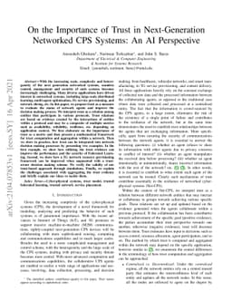 On the Importance of Trust in Next-Generation Networked CPS Systems: An
  AI Perspective