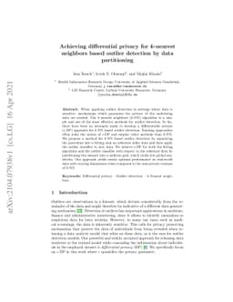 Achieving differential privacy for $k$-nearest neighbors based outlier
  detection by data partitioning