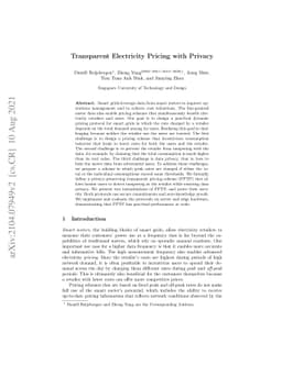Transparent Electricity Pricing with Privacy