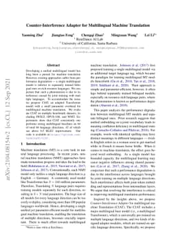 Counter-Interference Adapter for Multilingual Machine Translation