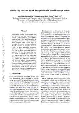 Membership Inference Attack Susceptibility of Clinical Language Models