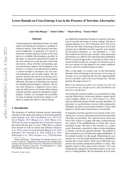 Lower Bounds on Cross-Entropy Loss in the Presence of Test-time
  Adversaries