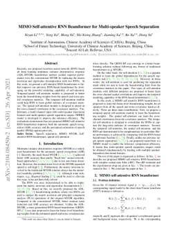 MIMO Self-attentive RNN Beamformer for Multi-speaker Speech Separation