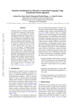 Emotion Classification in a Resource Constrained Language Using
  Transformer-based Approach