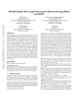 IITP@COLIEE 2019: Legal Information Retrieval using BM25 and BERT