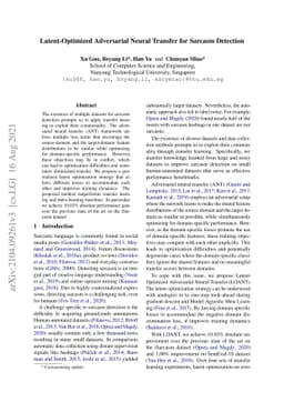 Latent-Optimized Adversarial Neural Transfer for Sarcasm Detection