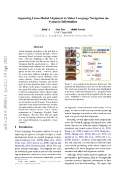 Improving Cross-Modal Alignment in Vision Language Navigation via
  Syntactic Information