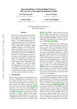 Operationalizing a National Digital Library: The Case for a Norwegian
  Transformer Model