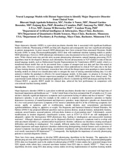 Neural Language Models with Distant Supervision to Identify Major
  Depressive Disorder from Clinical Notes