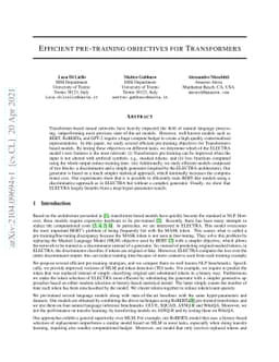 Efficient pre-training objectives for Transformers
