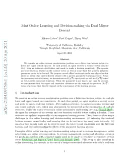 Joint Online Learning and Decision-making via Dual Mirror Descent