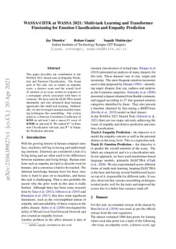 WASSA@IITK at WASSA 2021: Multi-task Learning and Transformer Finetuning
  for Emotion Classification and Empathy Prediction