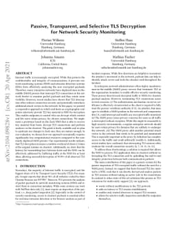 Passive, Transparent, and Selective TLS Decryption for Network Security
  Monitoring