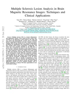 Multiple Sclerosis Lesion Analysis in Brain Magnetic Resonance Images:
  Techniques and Clinical Applications