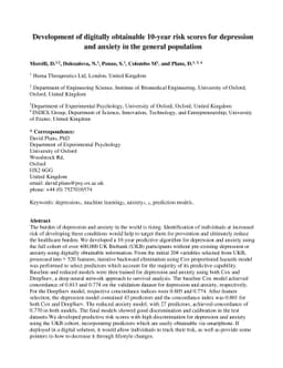 Development of digitally obtainable 10-year risk scores for depression
  and anxiety in the general population