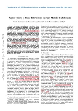 Game Theory to Study Interactions between Mobility Stakeholders
