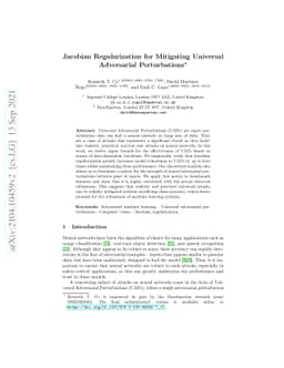 Jacobian Regularization for Mitigating Universal Adversarial
  Perturbations
