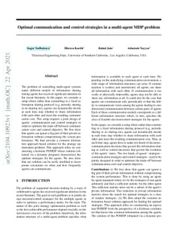Optimal communication and control strategies in a multi-agent MDP
  problem