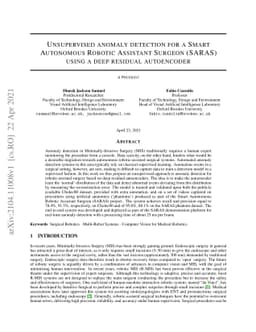 Unsupervised anomaly detection for a Smart Autonomous Robotic Assistant
  Surgeon (SARAS)using a deep residual autoencoder