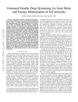 Federated Double Deep Q-learning for Joint Delay and Energy Minimization
  in IoT networks