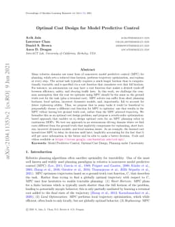 Optimal Cost Design for Model Predictive Control