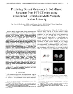 Predicting Distant Metastases in Soft-Tissue Sarcomas from PET-CT scans
  using Constrained Hierarchical Multi-Modality Feature Learning