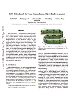 H2O: A Benchmark for Visual Human-human Object Handover Analysis