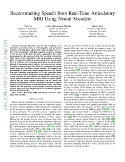 Reconstructing Speech from Real-Time Articulatory MRI Using Neural
  Vocoders
