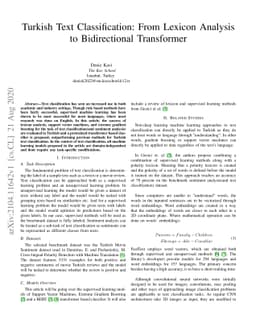 Turkish Text Classification: From Lexicon Analysis to Bidirectional
  Transformer