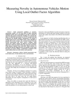 Measuring Novelty in Autonomous Vehicles Motion Using Local Outlier
  Factor Algorithm
