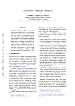Automatic Post-Editing for Vietnamese